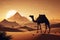 illustration of a lonely camel in the desert in Egypt at sunset, Generative AI