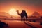 illustration of a lonely camel in the desert in Egypt at sunset, Generative AI