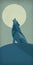 Illustration of a lonely wolf crying in front of the moon