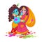 Illustration of lord krishna and goddess radha playing holi festival of colors. Happy holi Festival of indian hindu culture