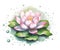 Illustration of a lotus flower image in pink and green, inspired by serene and peaceful landscapes and meditation. Generative AI