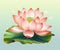 Illustration of a lotus flower image in pink and green, inspired by serene and peaceful landscapes and meditation. Generative AI