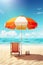 Illustration of a lounge chair under an umbrella on the beach. Summer concept.
