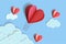 Illustration of love.Heart shape of a balloon cut out of paper and clouds.Handmade crafts. Vector illustration.