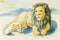 Illustration lovely cartoon of lion and baby in mountain back