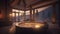 illustration, luxurious mountain cabin with jacuzzi, ai generative