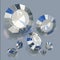 Illustration of luxury diamonds on blue backgrounds. Shiny crystals. 3d render