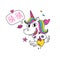 Illustration of a magic unicorn with colored mane. Vector. Cartoon character funny horse with a horn. Kawaii character. Existing m
