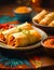 Illustration of a magnificent plate of tamales on a table, prepared in the typical style of Mexican cuisine