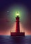 Illustration of A Majestic Lighthouse Illuminating the Fast Seas at Night