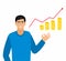 An illustration of a male doing a perfect sign and pointing at a graphs