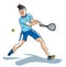 Illustration of male tennis player performing a backhand stroke