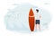 Illustration, man on a beach, holding surfboard