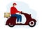 Illustration of a man delivery man riding a scooter with a box