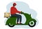 Illustration of a man delivery man riding a scooter with a box