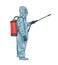 Illustration of man in hazmat suit spraying disinfectant
