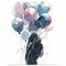 Illustration of a man holding helium filled balloons on a clean background