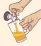 Illustration of man pouring draft beer in vintage colors