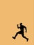 Illustration of a man running on a brown background with a headset on his head.