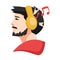 illustration of a man\\\'s face listening to music with a headset. song icon. flat vector style.