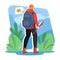 illustration of a man walking back view. camping, hiking. want to make a tent.flat vector style.