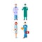 Illustration of a man and woman in blue coat. Flat style different doctors characters. Professional cartoon pediatrician