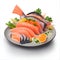 Illustration material of assorted sashimi on a plate on white background