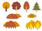 Illustration material set of autumn leaves trees and mountains