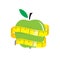 Illustration of measuring tape around fresh green apple. Diet concept. Vector illustration