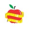 Illustration of measuring tape around fresh red apple. Diet concept. Vector illustration