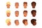 Illustration of men head avatars set with different haircuts. Classical trendy hairstyle, curly hair, bald. Flat design