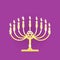 The  illustration of Menorah for the Hanukkah holiday is isolated on a purple background