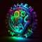 An illustration of a mesmerizing gear mechanism with vibrant neon illumination, showcasing the intricate interplay of