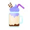 Illustration of milkshake with blueberry blue cream and candy cane with chocolate stick