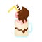 Illustration milkshake with strawberry cream in chocolate and with a chocolate stick candy