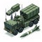 illustration of a missile launcher MLRS truck in the form of an isometric object, isolated on a white background 38