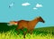 Illustration Mix media of a horse galloping in an open field.