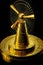 illustration of model of golden windmill that stands on gold bars. successful green energy business