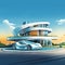 Illustration of modern futuristic house with a modern car