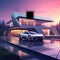 Illustration of modern futuristic house with a modern car