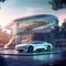 Illustration of modern futuristic house with a modern car