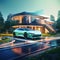 Illustration of modern futuristic house with a modern car