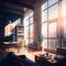 Illustration of a modern, well-lit apartment with large windows, Generative Ai