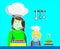 Illustration of mom and daughter making cakes