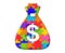 Illustration of a money bag of colorful puzzles on an isolated background