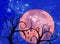 Illustration of Moon landscape behind the trees