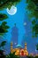 Illustration Mosque or Masjid in the Middle of a Forest. Ramadan Kareem, Eid al-Fitr and Eid al-Adha background. Generative AI