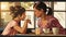 Illustration of Mother and Daughter at Breakfast Memorable Moment (Graphic Illustration)