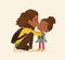 Illustration of a Mother Gives a Goodbye Kiss to her daughter. African American Mum Gives Kiss to the child at the