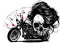 illustration Motorcycle woman skull with playing cards poker